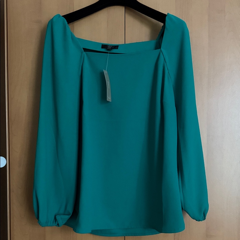 J. Crew Emerald Green Blouse with Puff Sleeves